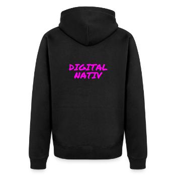ich kenne nur online - Unisex Premium Bio Zip Hoodie - Schwarz - Hinten - Nico (187cm)