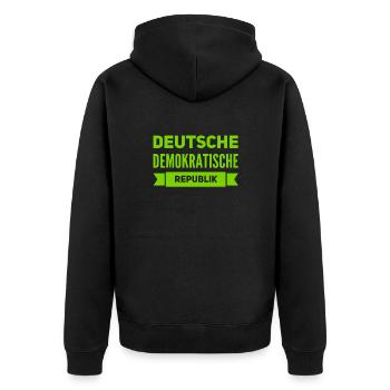 ich lebe im Osten - Unisex Premium Bio Zip Hoodie - Schwarz - Hinten - Nico (187cm)