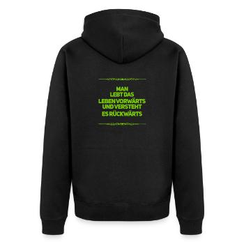 die Weisheit des Alters - Unisex Premium Bio Zip Hoodie - Schwarz - Hinten - Nico (187cm)