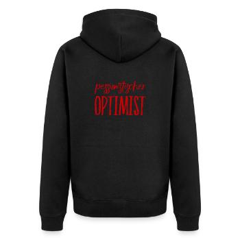 so sieht ein pessimistischer Optimist aus - Unisex Premium Bio Zip Hoodie - Schwarz - Hinten - Nico (187cm)