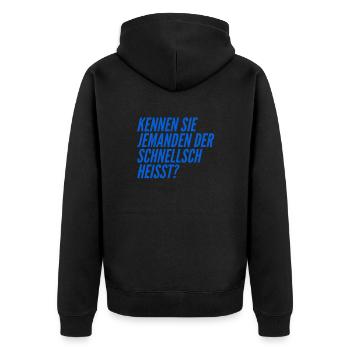komischer Name - Unisex Premium Bio Zip Hoodie - Schwarz - Hinten - Nico (187cm)