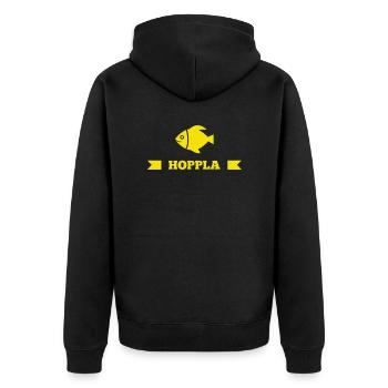 hoppla - Unisex Premium Bio Zip Hoodie - Schwarz - Hinten - Nico (187cm)