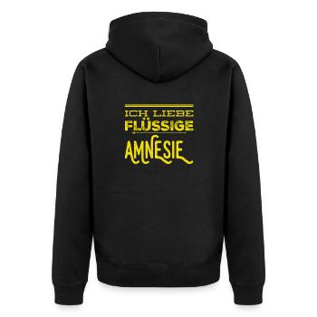 ich steh auf Amnesie - Unisex Premium Bio Zip Hoodie - Schwarz - Hinten - Nico (187cm)
