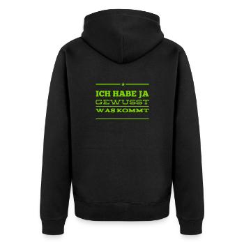 es war klar - Unisex Premium Bio Zip Hoodie - Schwarz - Hinten - Nico (187cm)