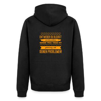 bist du mutig? - Unisex Premium Bio Zip Hoodie - Schwarz - Hinten - Nico (187cm)