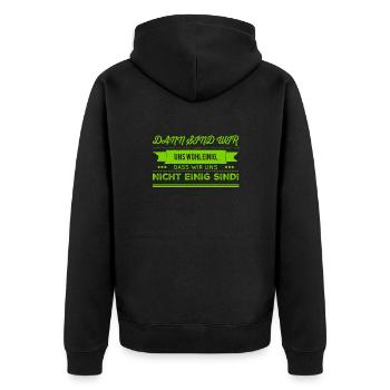 wir sind uns nicht einig - Unisex Premium Bio Zip Hoodie - Schwarz - Hinten - Nico (187cm)