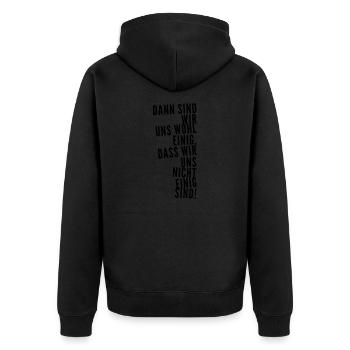 sind wir uns einig? - Unisex Premium Bio Zip Hoodie - Schwarz - Hinten - Nico (187cm)