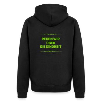 über die Kindheit - Unisex Premium Bio Zip Hoodie - Schwarz - Hinten - Nico (187cm)