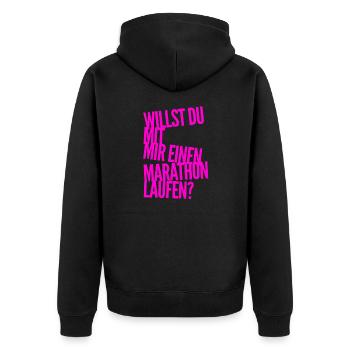 gemeinsamer Marathon - Unisex Premium Bio Zip Hoodie - Schwarz - Hinten - Nico (187cm)