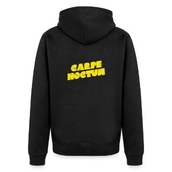 die Nacht ist super - Unisex Premium Bio Zip Hoodie - Schwarz - Hinten - Nico (187cm)