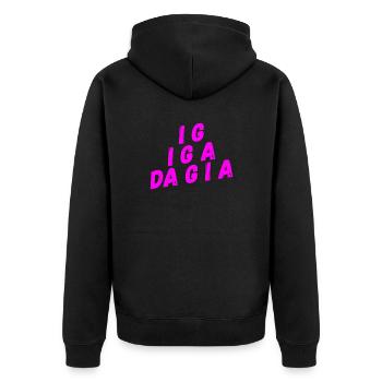 Gespräch auf bayrisch - Unisex Premium Bio Zip Hoodie - Schwarz - Hinten - Nico (187cm)