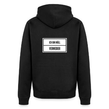 Müllvermeidung ist spitze - Unisex Premium Bio Zip Hoodie - Schwarz - Hinten - Nico (187cm)