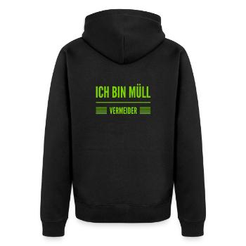 Müllvermeidung ist cool - Unisex Premium Bio Zip Hoodie - Schwarz - Hinten - Nico (187cm)