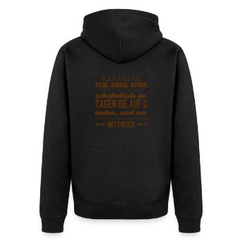 Schokolade ist genial - Unisex Premium Bio Zip Hoodie - Schwarz - Hinten - Nico (187cm)