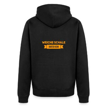 weiche Schale, harter Kern - Unisex Premium Bio Zip Hoodie - Schwarz - Hinten - Nico (187cm)