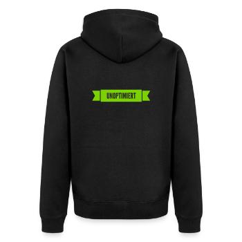 ich bin unoptimiert - Unisex Premium Bio Zip Hoodie - Schwarz - Hinten - Nico (187cm)