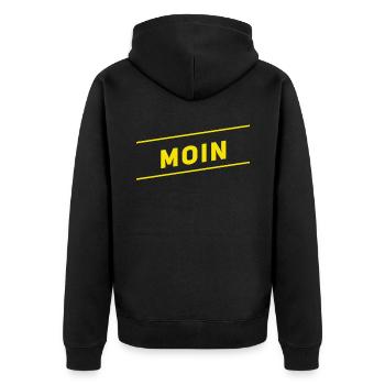 viele Grüße auf norddeutsch - Unisex Premium Bio Zip Hoodie - Schwarz - Hinten - Nico (187cm)