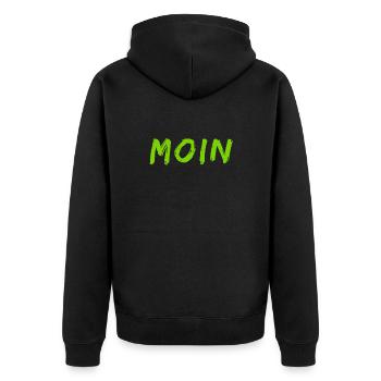 guten Morgen auf norddeutsch - Unisex Premium Bio Zip Hoodie - Schwarz - Hinten - Nico (187cm)
