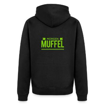 Morgenmuffel - Unisex Premium Bio Zip Hoodie - Schwarz - Hinten - Nico (187cm)