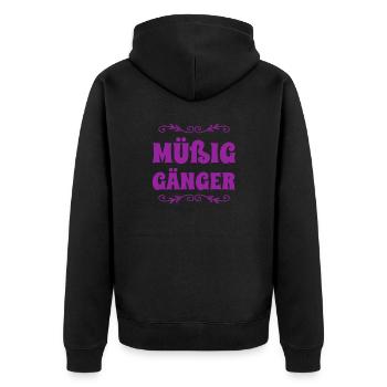 Müßiggang ist genial - Unisex Premium Bio Zip Hoodie - Schwarz - Hinten - Nico (187cm)