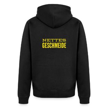 super Kleidung - Unisex Premium Bio Zip Hoodie - Schwarz - Hinten - Nico (187cm)