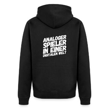 analog player - Unisex Premium Organic Zip Hoodie - black - Back - Nico (187cm)