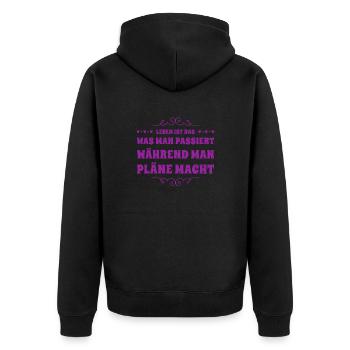 plane nicht, lebe - Unisex Premium Bio Zip Hoodie - Schwarz - Hinten - Nico (187cm)