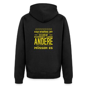 stupid people - Unisex Premium Organic Zip Hoodie - black - Back - Nico (187cm)