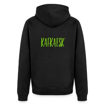 wie kafkaesk - Unisex Premium Bio Zip Hoodie - Schwarz - Hinten - Nico (187cm)