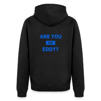 können wir starten? - Unisex Premium Bio Zip Hoodie - Schwarz - Hinten - Nico (187cm)