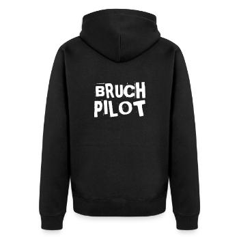 vor dir steht ein Bruchpilot - Unisex Premium Bio Zip Hoodie - Schwarz - Hinten - Nico (187cm)