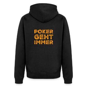 Poker geht immer - Unisex Premium Bio Zip Hoodie - Schwarz - Hinten - Nico (187cm)