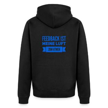 Feedback geht immer - Unisex Premium Bio Zip Hoodie - Schwarz - Hinten - Nico (187cm)