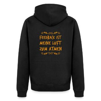 Feedback ist super - Unisex Premium Bio Zip Hoodie - Schwarz - Hinten - Nico (187cm)