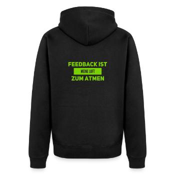 Feedback ist toll - Unisex Premium Bio Zip Hoodie - Schwarz - Hinten - Nico (187cm)