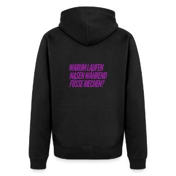 wieso ist das so? - Unisex Premium Bio Zip Hoodie - Schwarz - Hinten - Nico (187cm)