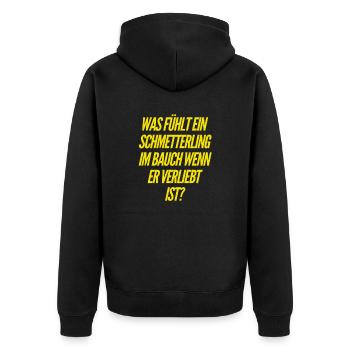 was fühlen Schmetterlinge? - Unisex Premium Bio Zip Hoodie - Schwarz - Hinten - Nico (187cm)