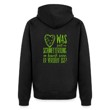 Schmetterlinge im Bauch - Unisex Premium Bio Zip Hoodie - Schwarz - Hinten - Nico (187cm)