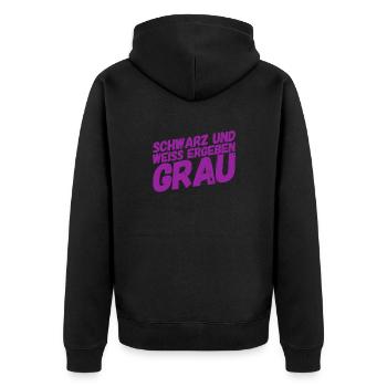 das ergibt grau - Unisex Premium Bio Zip Hoodie - Schwarz - Hinten - Nico (187cm)