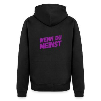 denk was du willst - Unisex Premium Bio Zip Hoodie - Schwarz - Hinten - Nico (187cm)