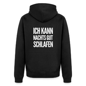 schlafen geht immer - Unisex Premium Bio Zip Hoodie - Schwarz - Hinten - Nico (187cm)