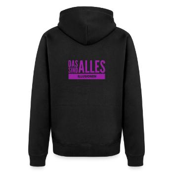 fake news - Unisex Premium Bio Zip Hoodie - Schwarz - Hinten - Nico (187cm)