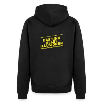 wir werden belogen - Unisex Premium Bio Zip Hoodie - Schwarz - Hinten - Nico (187cm)