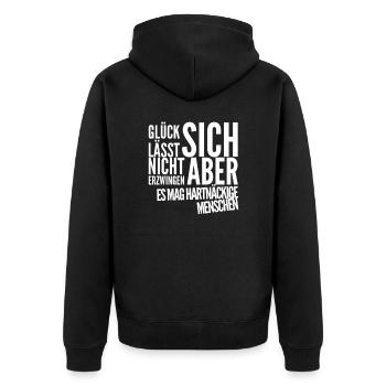 Happiness always works - Unisex Premium Organic Zip Hoodie - black - Back - Nico (187cm)