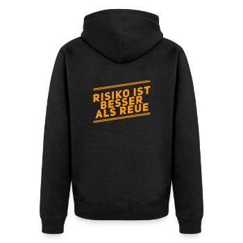 ich bevorzuge das Risiko - Unisex Premium Bio Zip Hoodie - Schwarz - Hinten - Nico (187cm)