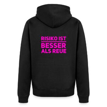 Risiko geht immer - Unisex Premium Bio Zip Hoodie - Schwarz - Hinten - Nico (187cm)