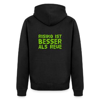 Risiko ist mein Ding - Unisex Premium Bio Zip Hoodie - Schwarz - Hinten - Nico (187cm)
