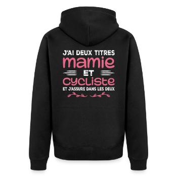 Zwei Titel Oma Radsportlerin | Oma | Fahrrad - Unisex Premium Bio Zip Hoodie - Schwarz - Hinten - Nico (187cm)