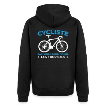 Radfahrer Geschenk Personalisierter Humor - Unisex Premium Bio Zip Hoodie - Schwarz - Hinten - Nico (187cm)