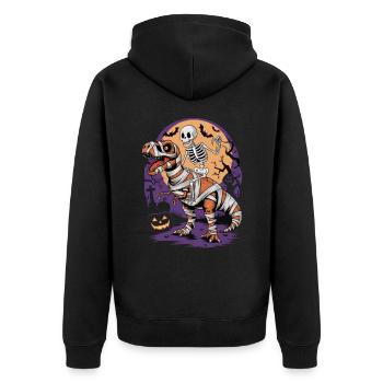 Skelett reitet einen Dinosaurier an Halloween - Unisex Premium Bio Zip Hoodie - Schwarz - Hinten - Nico (187cm)
